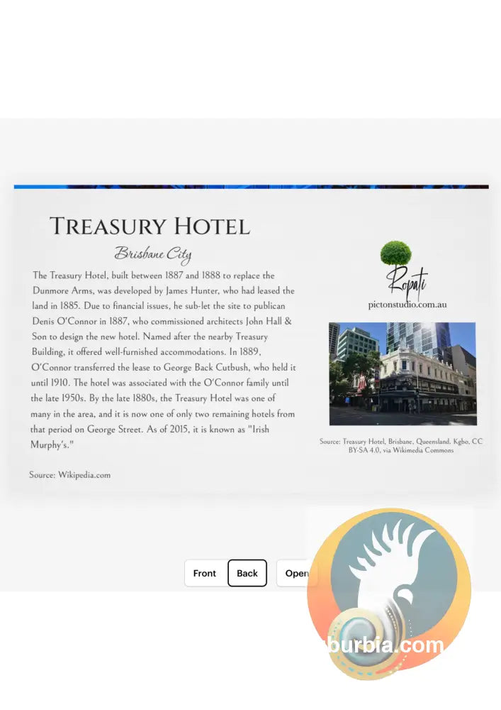 Brisbane CBD: Treasury Hotel - Greeting card Pack / Set of 5 - Physical good