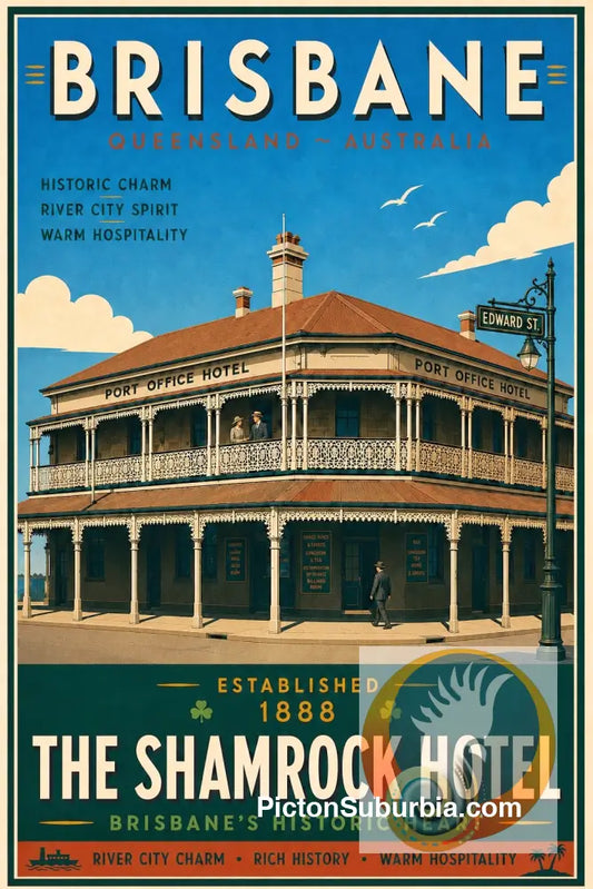 Brisbane Retro Hotel Posters - The Shamrock Hotel Brisbane CBD - A3 - Art Print