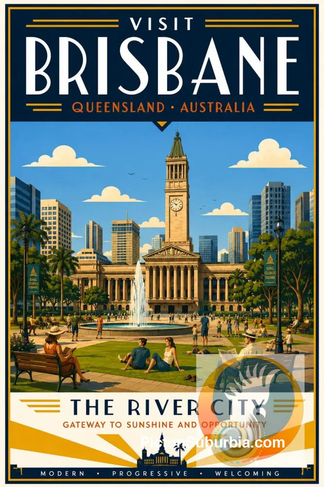 Brisbane Retro Travel Posters- Brisbane City Hall - A3 - Art Print