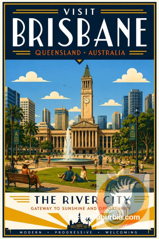 Brisbane Retro Travel Posters- Brisbane City Hall - A3 - Art Print