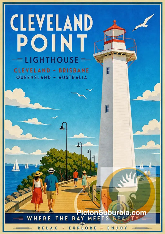Brisbane Retro Travel Posters - Cleveland Point Lighthouse - A3 - Art Print