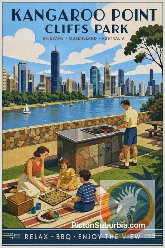 Brisbane Retro Travel Posters - Kangaroo Point Park - A3 - Art Print