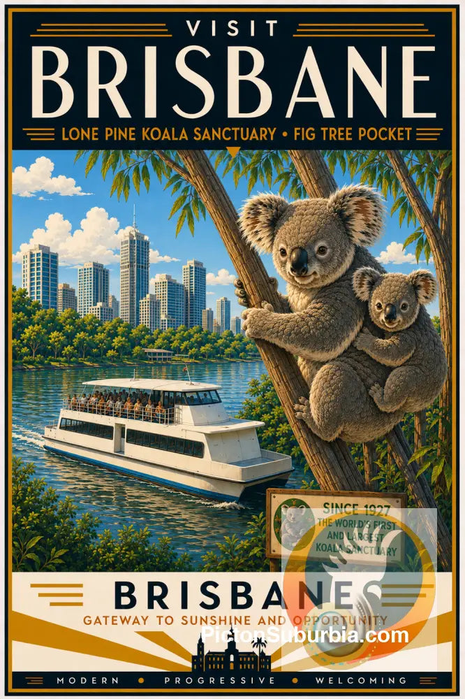 Brisbane Retro Travel Posters - Lone Pine Koala Sanctuary - A3 - Art Print