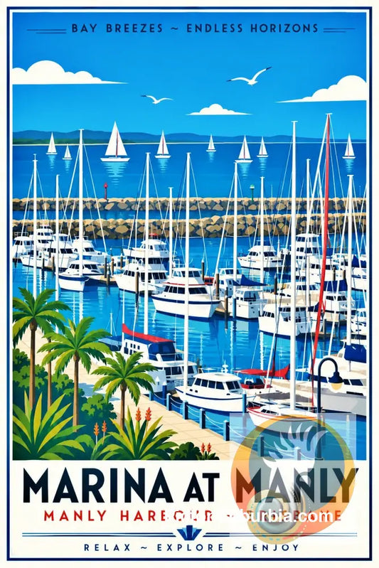 Brisbane Retro Travel Posters - Manly Marina - A3 - Art Print