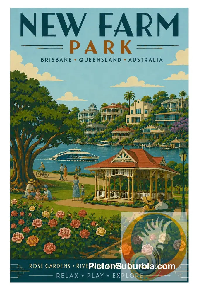 Brisbane Retro Travel Posters - New Farm Park - A3 - Art Print