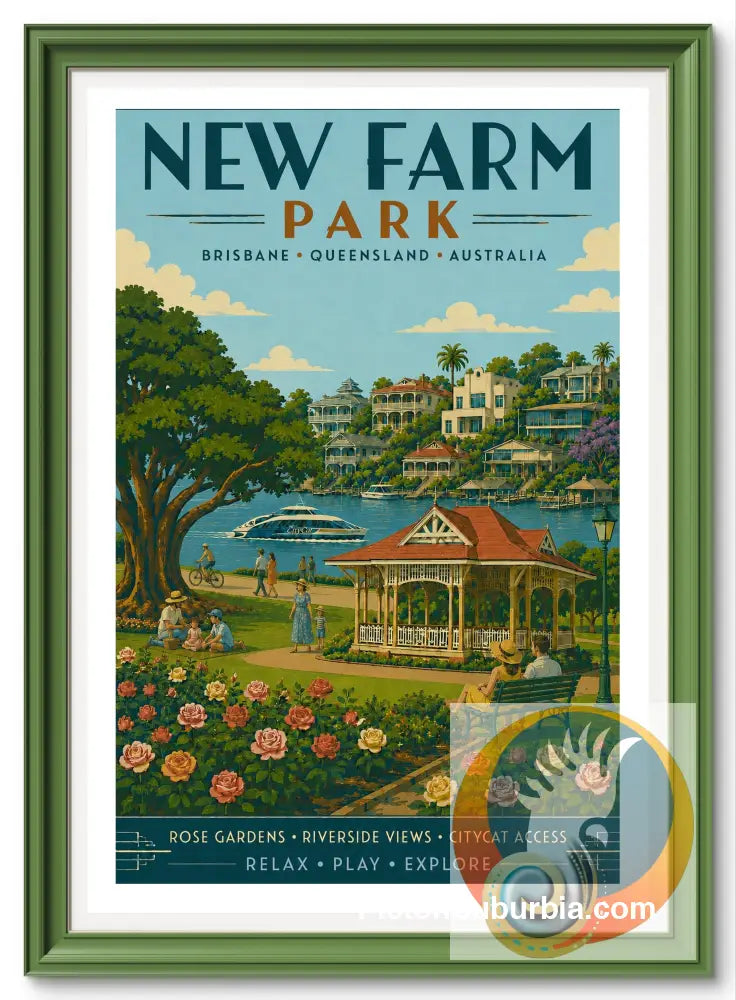Brisbane Retro Travel Posters - New Farm Park - Art Print