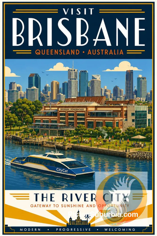Brisbane Retro Travel Posters- Brisbane Powerhouse New Farm - A3 - Art Print