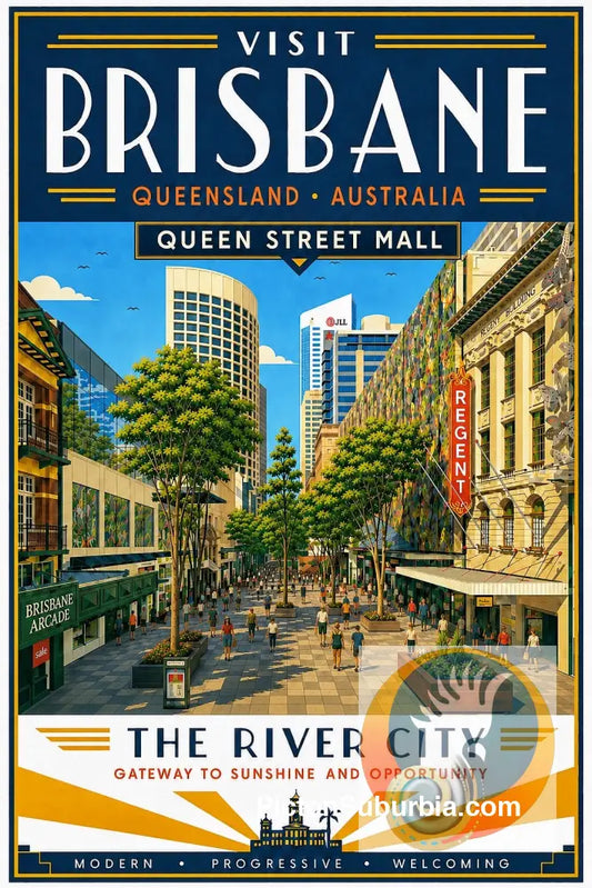 Brisbane Retro Travel Posters- Queen Street Mall - A3 - Art Print