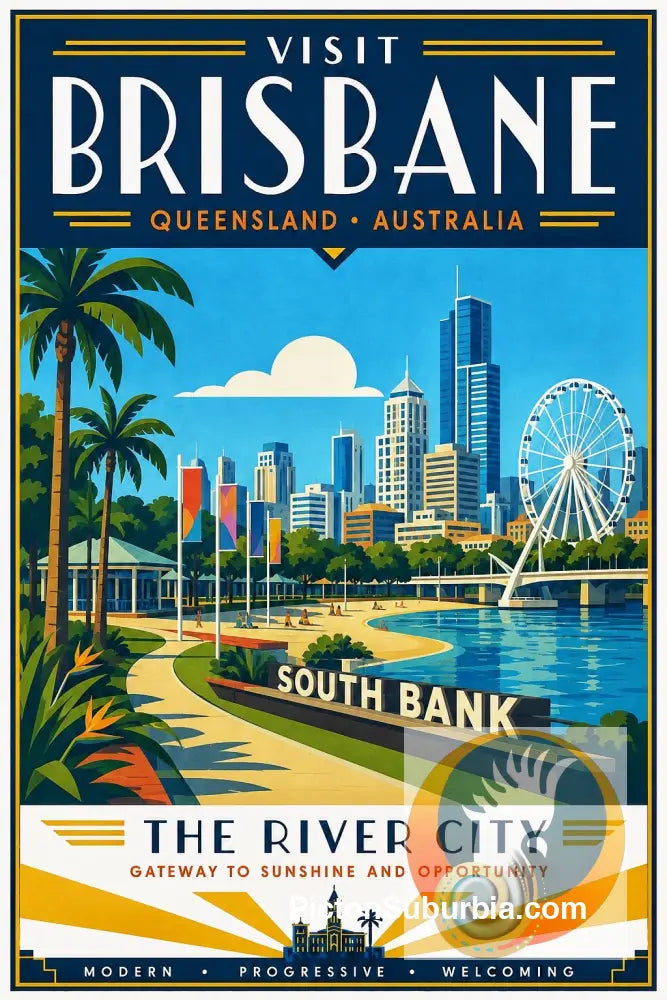 Brisbane Retro Travel Posters- Southbank - A3 - Art Print