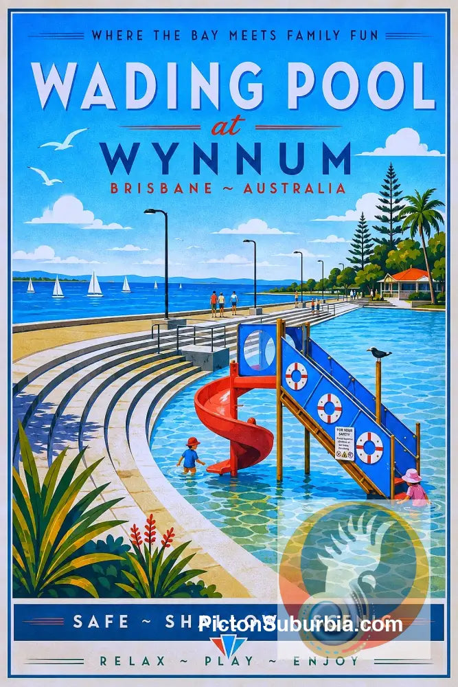 Brisbane Retro Travel Posters - Wynnum Wading Pool - A3 - Art Print