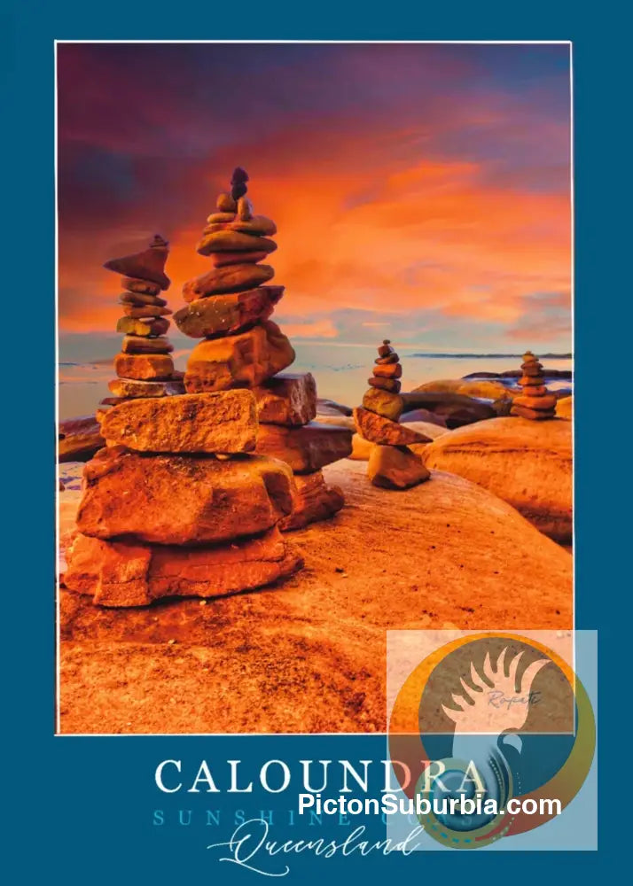 Caloundra: King Beach Rock Cairns- Art print - A4 - Physical good