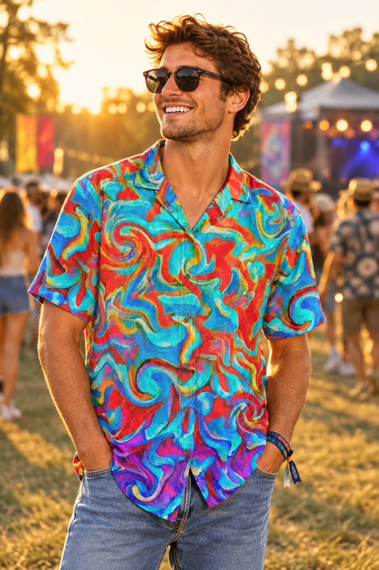 “Colour Storm” All-Over Print Men's Breathable Shirt|140GSM Slub Cotton