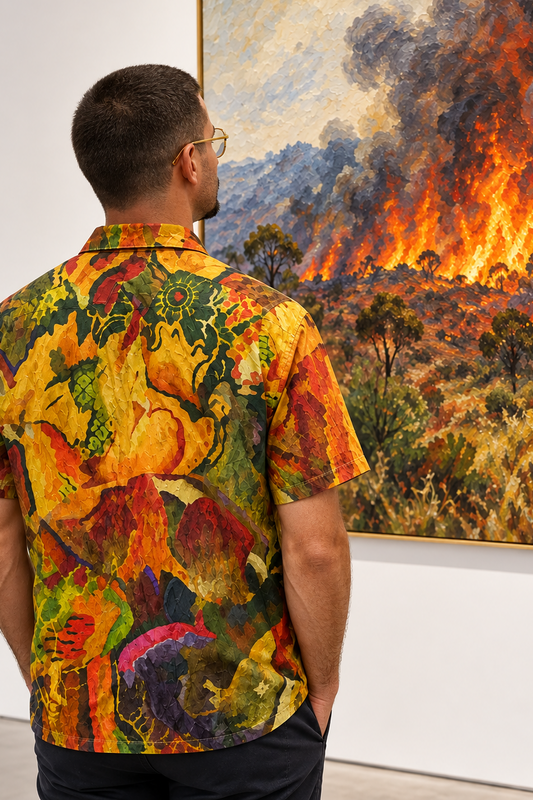 “Earthfire” All-Over Print Men's Breathable Shirt|140GSM Slub Cotton