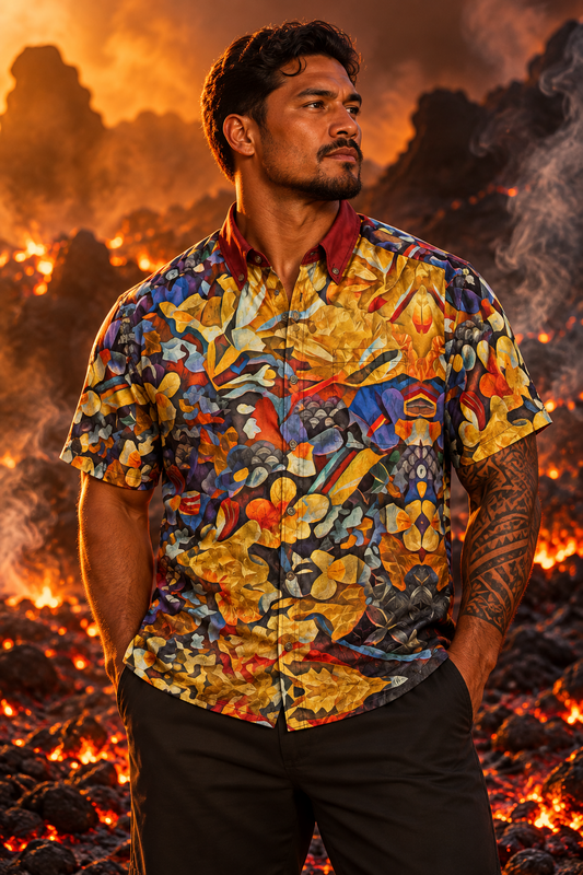 “Ember Garden” All-Over Print Men's Breathable Shirt|140GSM Slub Cotton