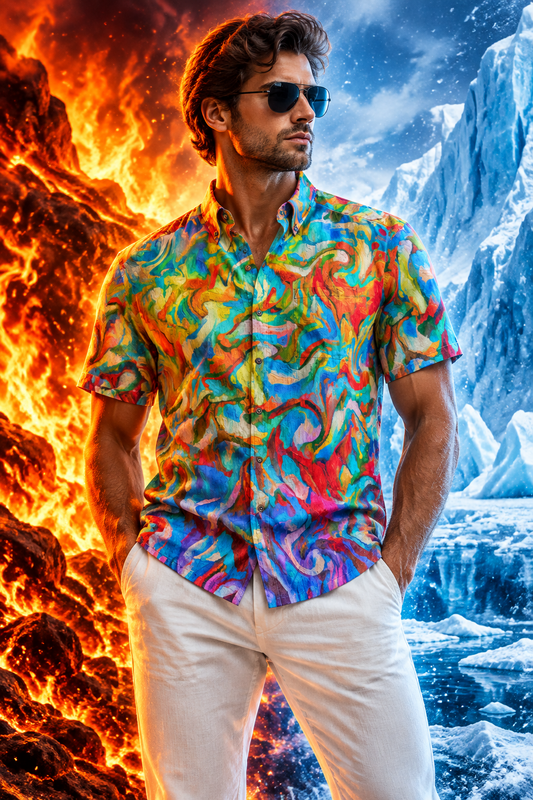 “Fire and Ice” All-Over Print Men's Breathable Shirt|140GSM Slub Cotton