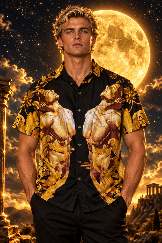 “Gilded Titans” All-Over Print Men's Breathable Shirt|140GSM Slub Cotton