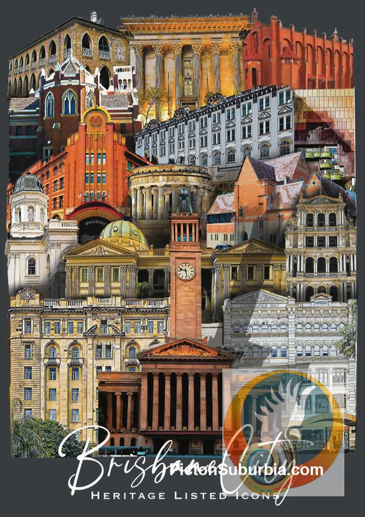 Brisbane: Heritage Listed 2 Coloured Art print - A4 - Art Print
