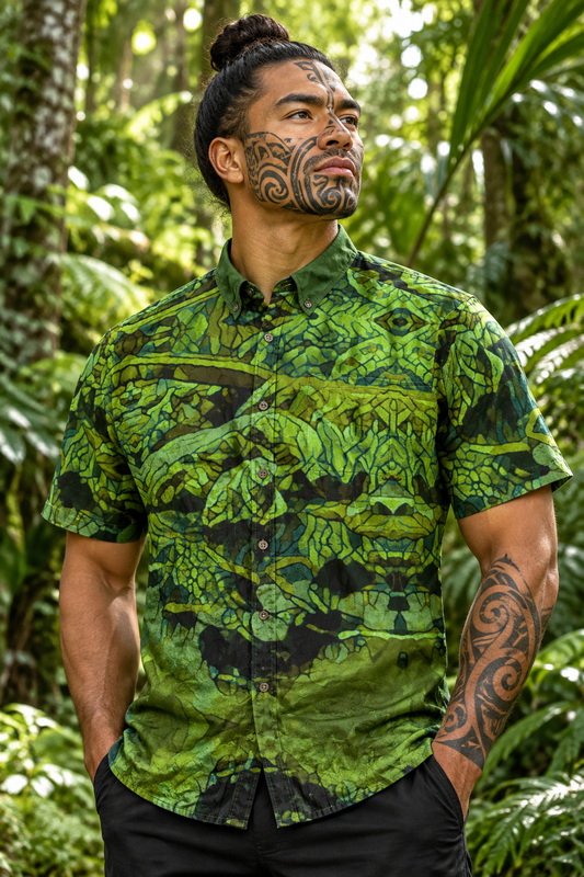 “Nephrite” All-Over Print Men's Breathable Shirt|140GSM Slub Cotton