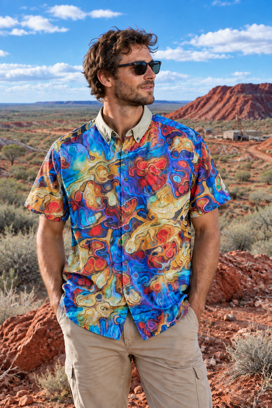 “Opal Country” All-Over Print Men's Breathable Shirt|140GSM Slub Cotton