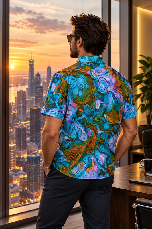 “Organic Complementaries” All-Over Print Men's Breathable Shirt|140GSM Slub Cotton