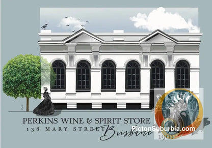 Brisbane CBD: Perkins Wine & Spirits Store Art Print - A4 - Physical good