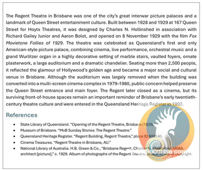 Regent Theatre 1928-29: Brisbane CBD - Greeting Cards Pack / Set of 5 - Physical good