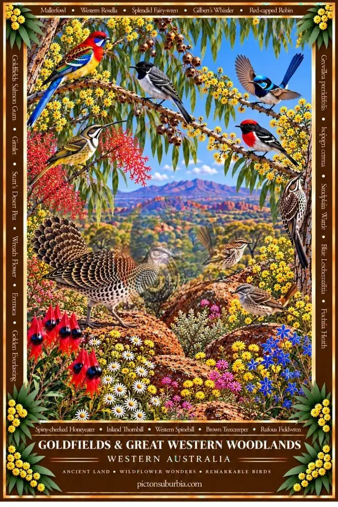 Australiana Tea Towel: Western Australia-Goldfields & Great Western Woodlands - Cotton/Linen Blend - Tea Towel