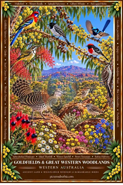 Australiana Tea Towel: Western Australia-Goldfields & Great Western Woodlands - Cotton/Linen Blend - Tea Towel