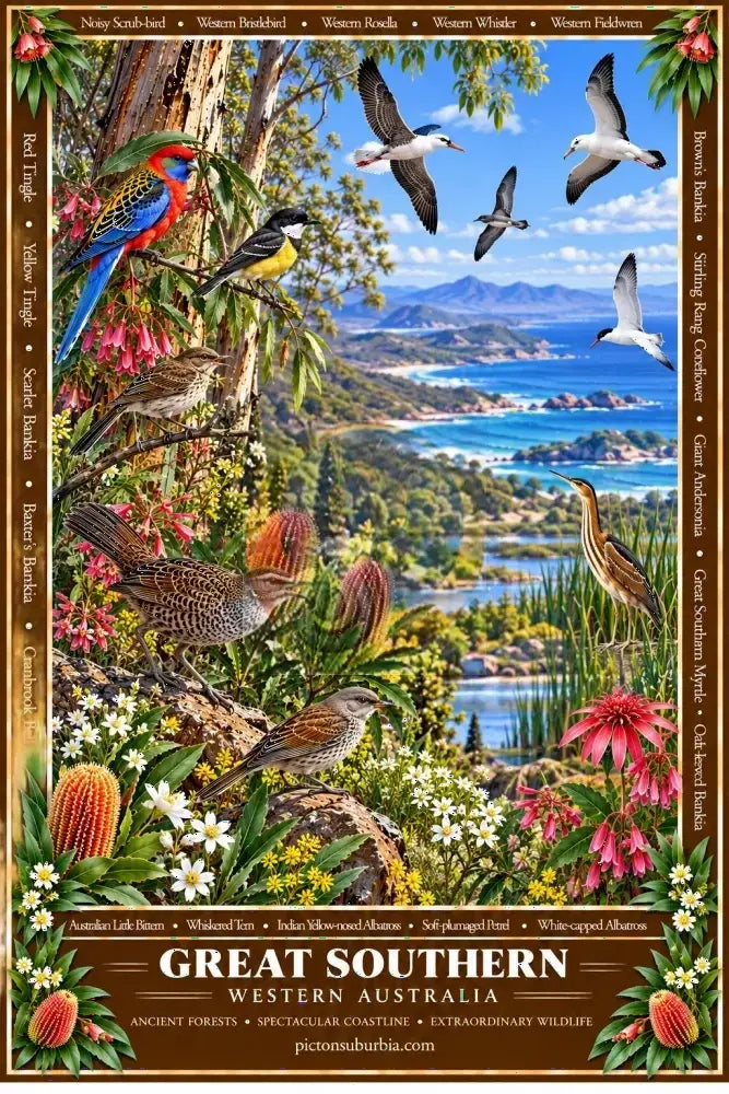 Australiana Tea Towel: Western Australia-Great Southern - Cotton/Linen Blend - Tea Towel