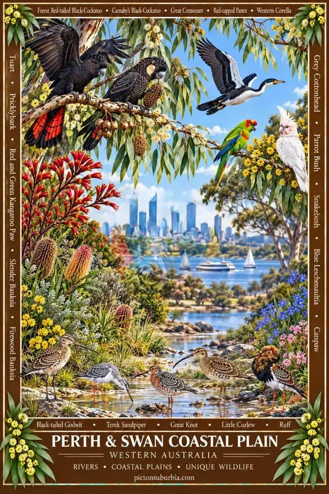 Australiana Tea Towel: Western Australia- Perth & Swan Coastal Plain - Cotton/Linen Blend - Tea Towel