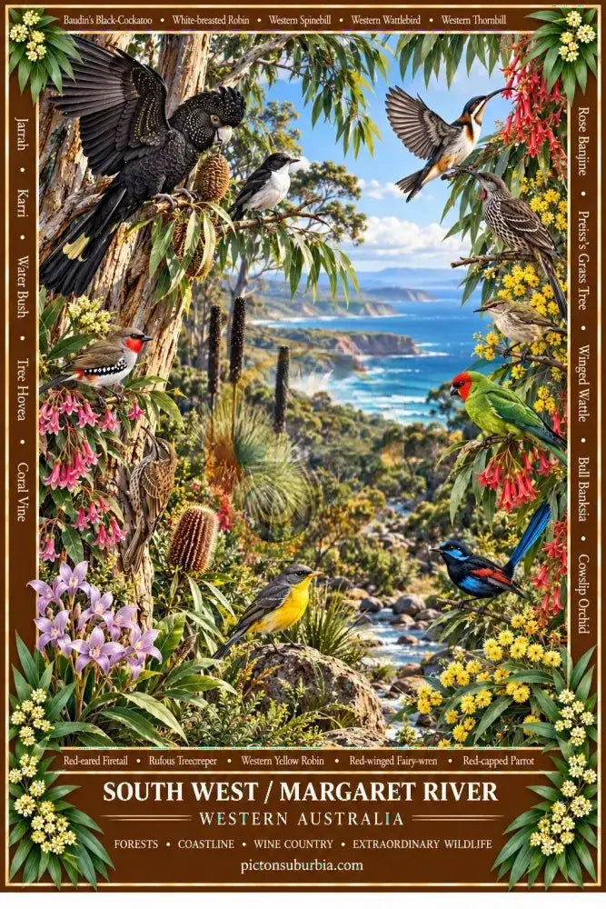Australiana Tea Towel: Western Australia-South West/Margaret River - Cotton/Linen Blend - Tea Towel