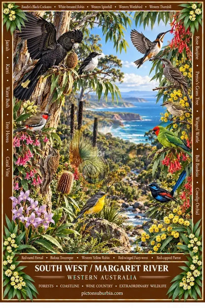 Australiana Tea Towel: Western Australia-South West/Margaret River - Cotton/Linen Blend - Tea Towel