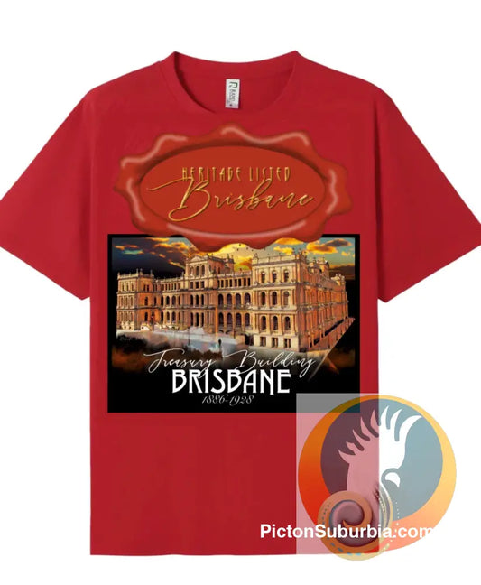 Treasury Building: Brisbane CBD -Tee - Red / S - T-shirt